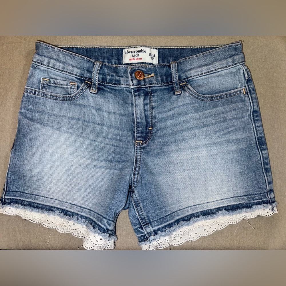 Abercrombie Kids Blue Denim Shorts with White Lace